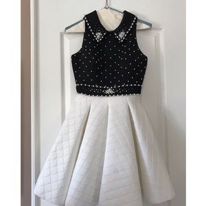 Mac Duggal pearl embellished black and white dress